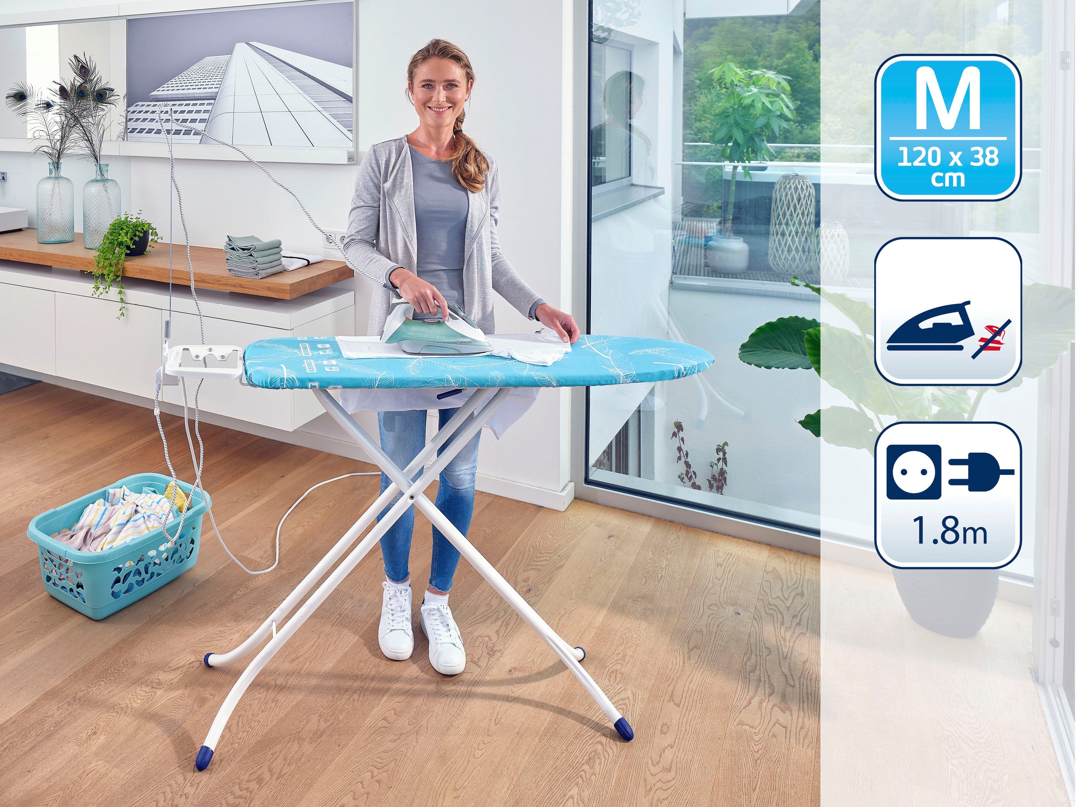 Leifheit Bügelbrett Air Board M Compact Plus, Bügelfläche 120x38 cm, Bügelfläche 120 x 38 cm