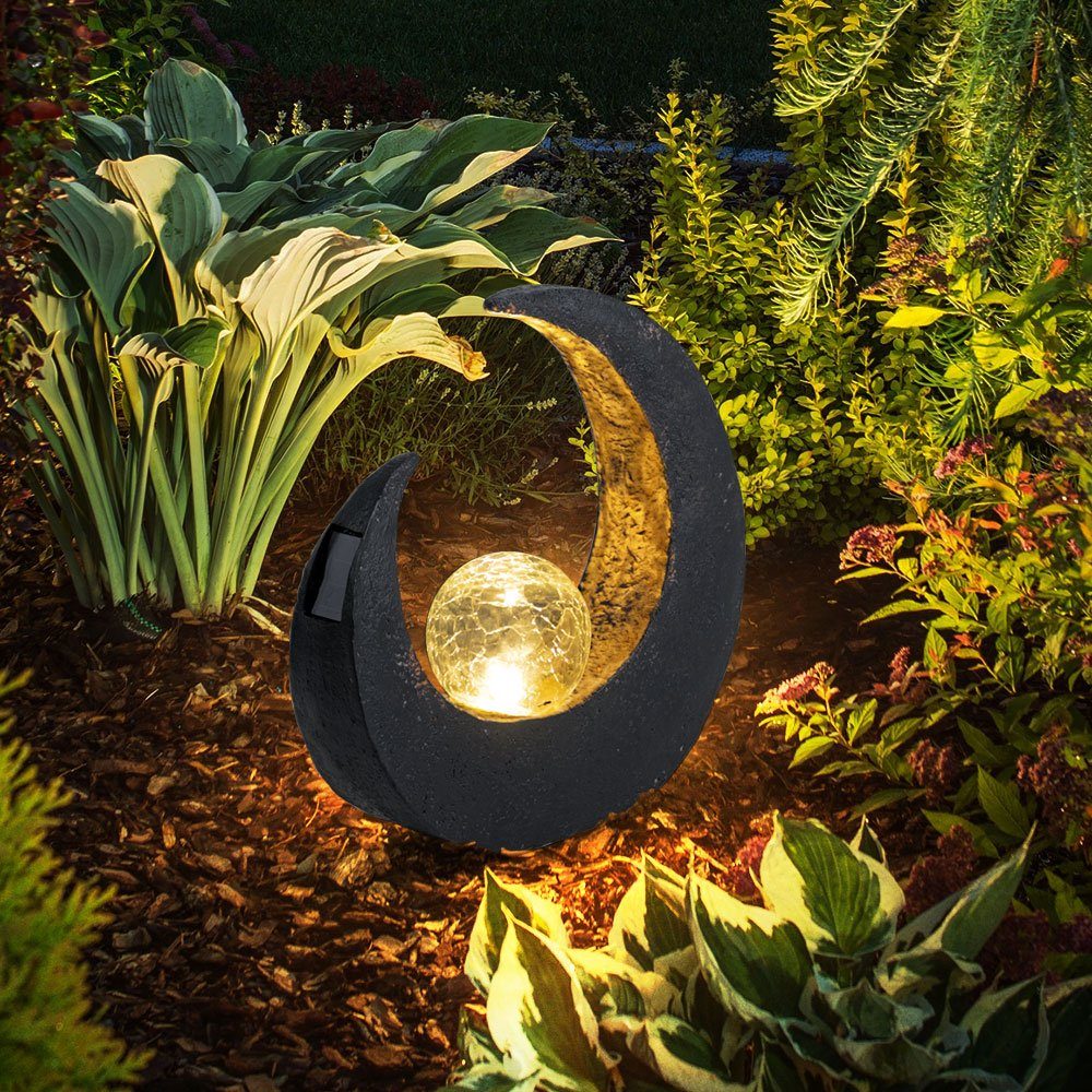 etc-shop Gartenleuchte, LED-Leuchtmittel fest verbaut, LED Mondsichel Solar Lampe Garten Steh Boden Beleuchtung Glas Kugel