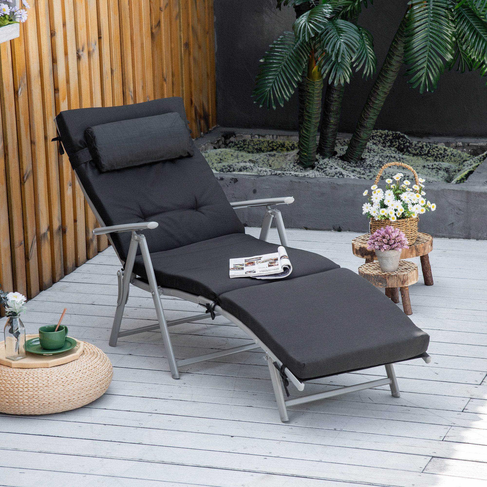 Outsunny Gartenliege Sonnenliege mit Kissen