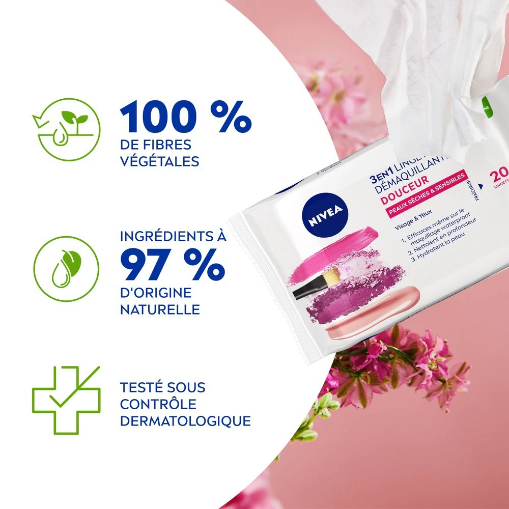 NIVEA Face & Eyes Softness 100 % rastlinné vlákna pre suchú a citlivú pleť