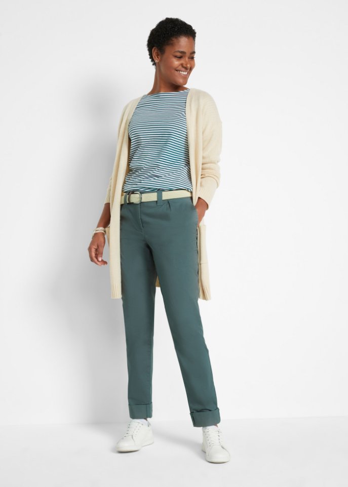 Stretch-Chino mit Bequembund und gekrempeltem Saum