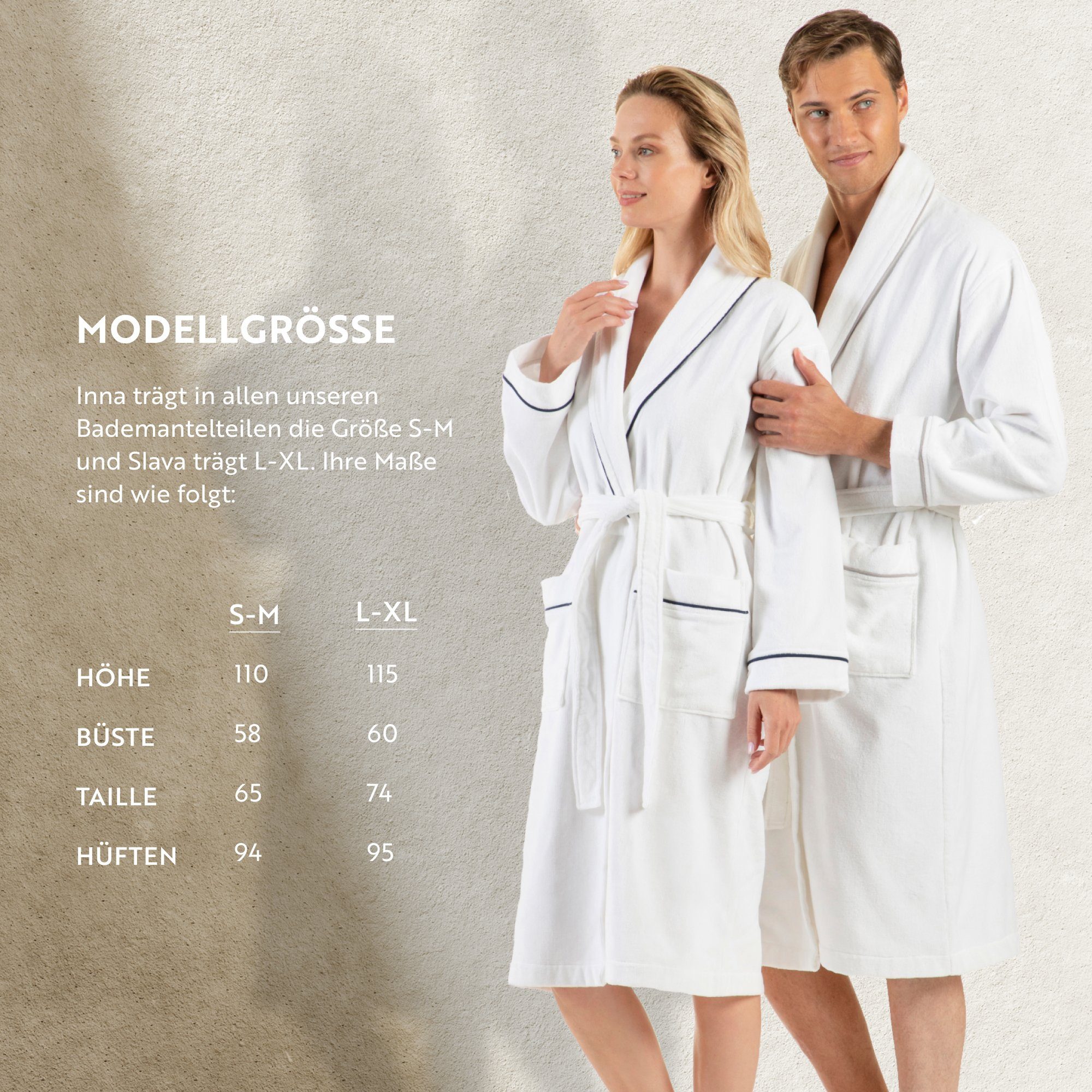 English Home Bademantel Premium Damen Bademantel, Herren Bademantel, Unisex, 100% Baumwolle, Kapuze, Bindegürtel, Schalkragen Weicher