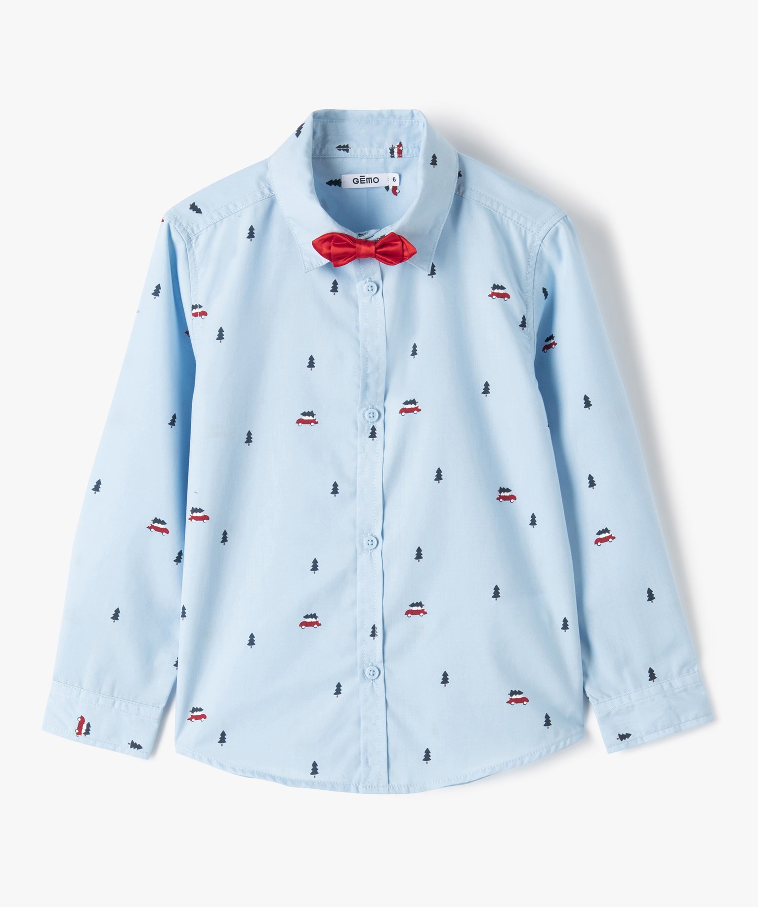 Chemise Garçon spéciale Nol avec n?ud papillon amovible bleu | GEMO