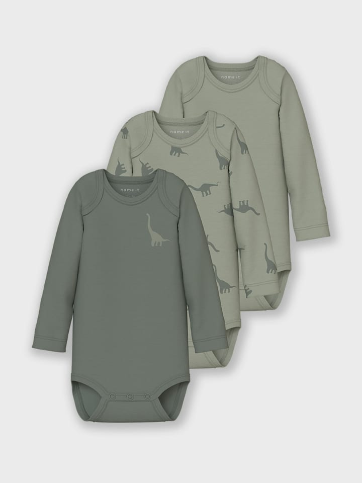 name it Baby Body langarm 3er Pack NBMBODY DINO in agave green günstig kaufen