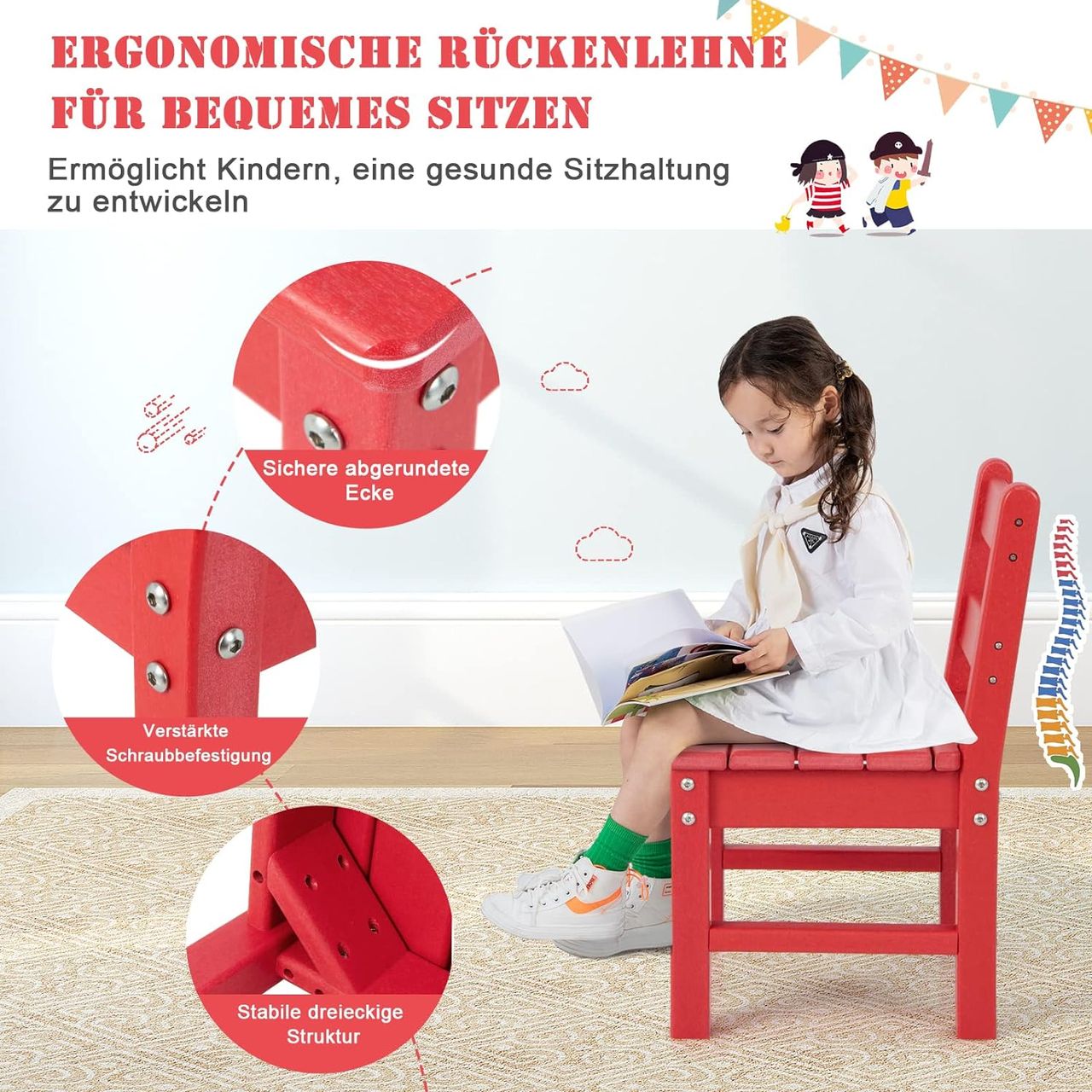 Costway 3-teiliges Tisch- & Stuhlset, Spieltisch-Set für Kleinkinder aus Holz