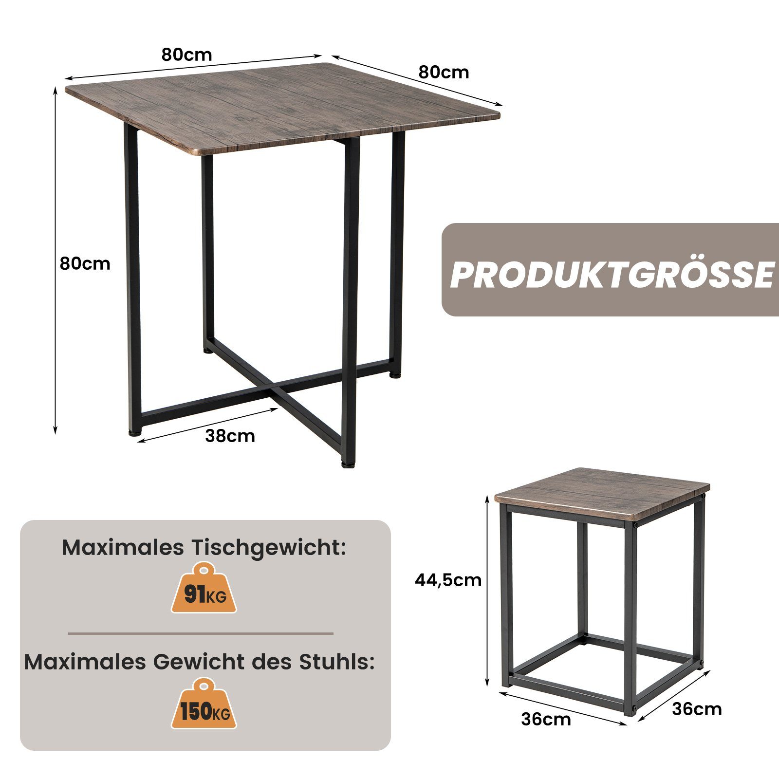 COSTWAY Bartisch (5 TLG), mit 4 Hockern, Metallgestell, platzsparend