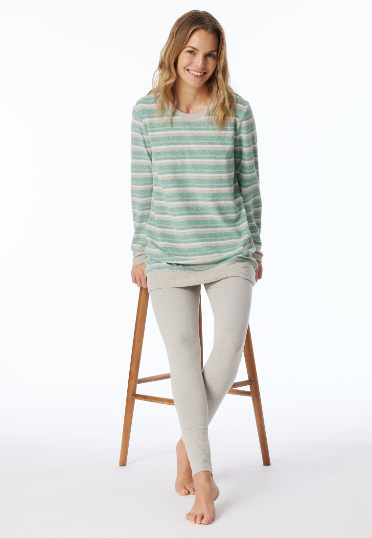 Schlafanzug lang Ringel Leggings grün-meliert - Casual Essentials