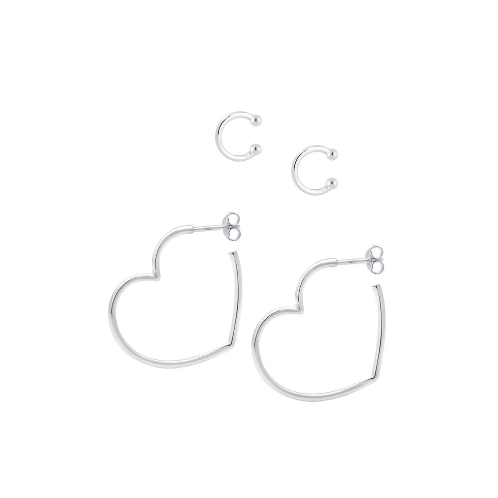 Elli Elli Boucles d'Oreilles Coeur Amour Parure Boucle d'Oreille Femme - (925/1000) Ar Boucles d'oreilles