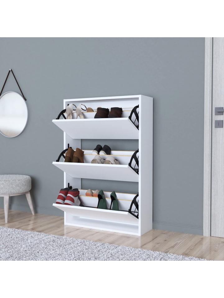 en.casa Schuhschrank Aurskog in Weiß (H)110cm (B)73.5cm (T)24cm günstig kaufen onesize
