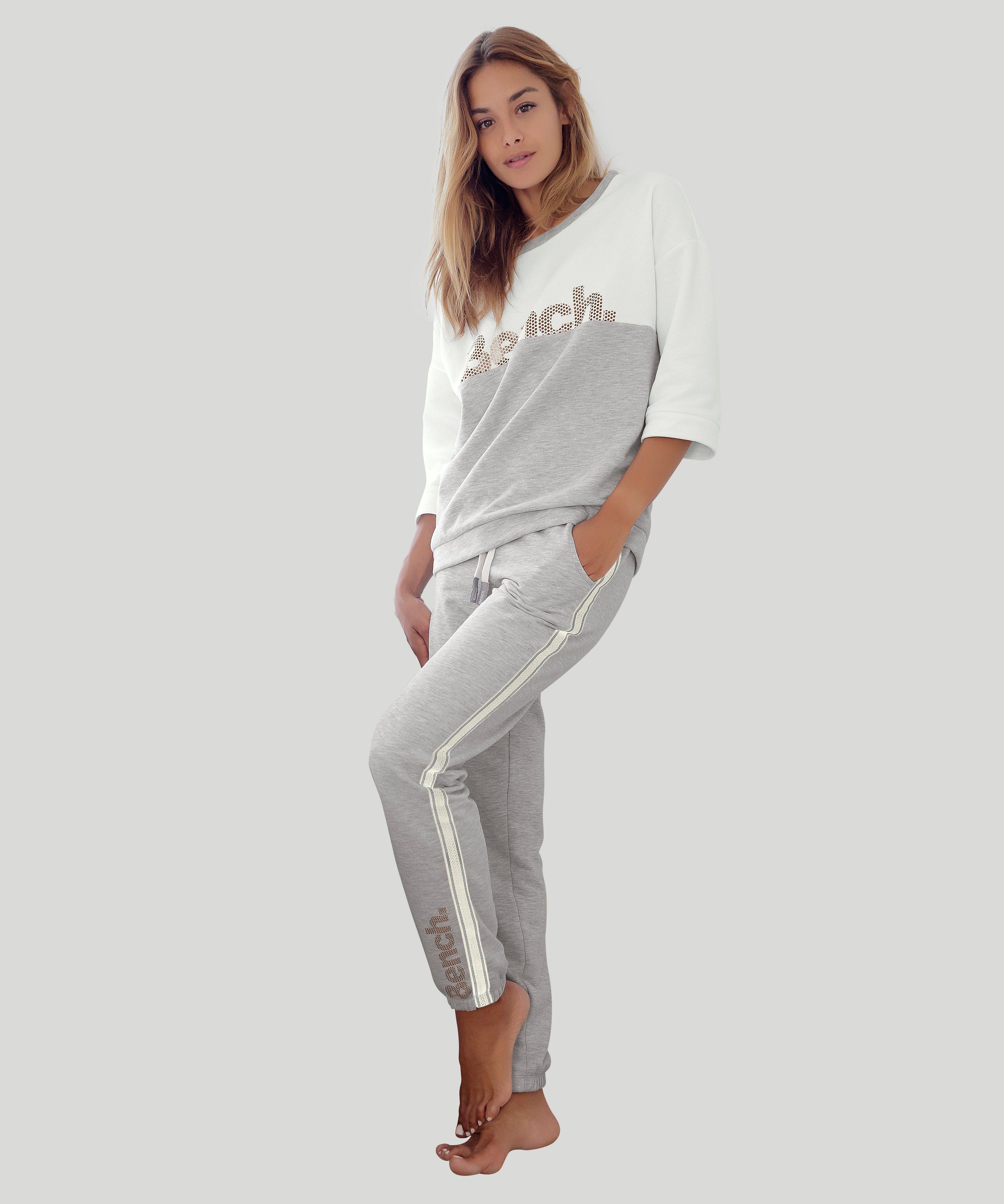 Bench. Relaxhose mit gestreiftem Bund und Glanzprint, Loungewear, Loungeanzug