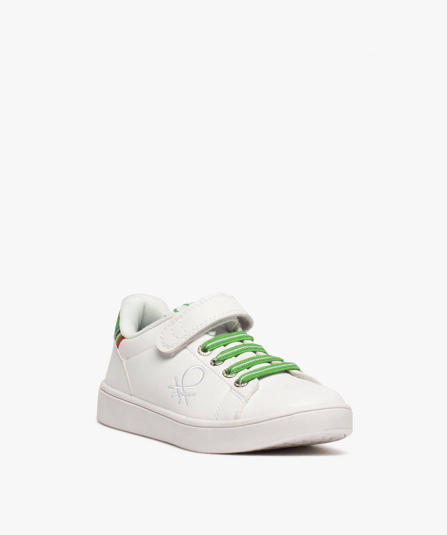 Baskets Garçon colorées à lacets et scratch - Benetton blanc | GEMO
