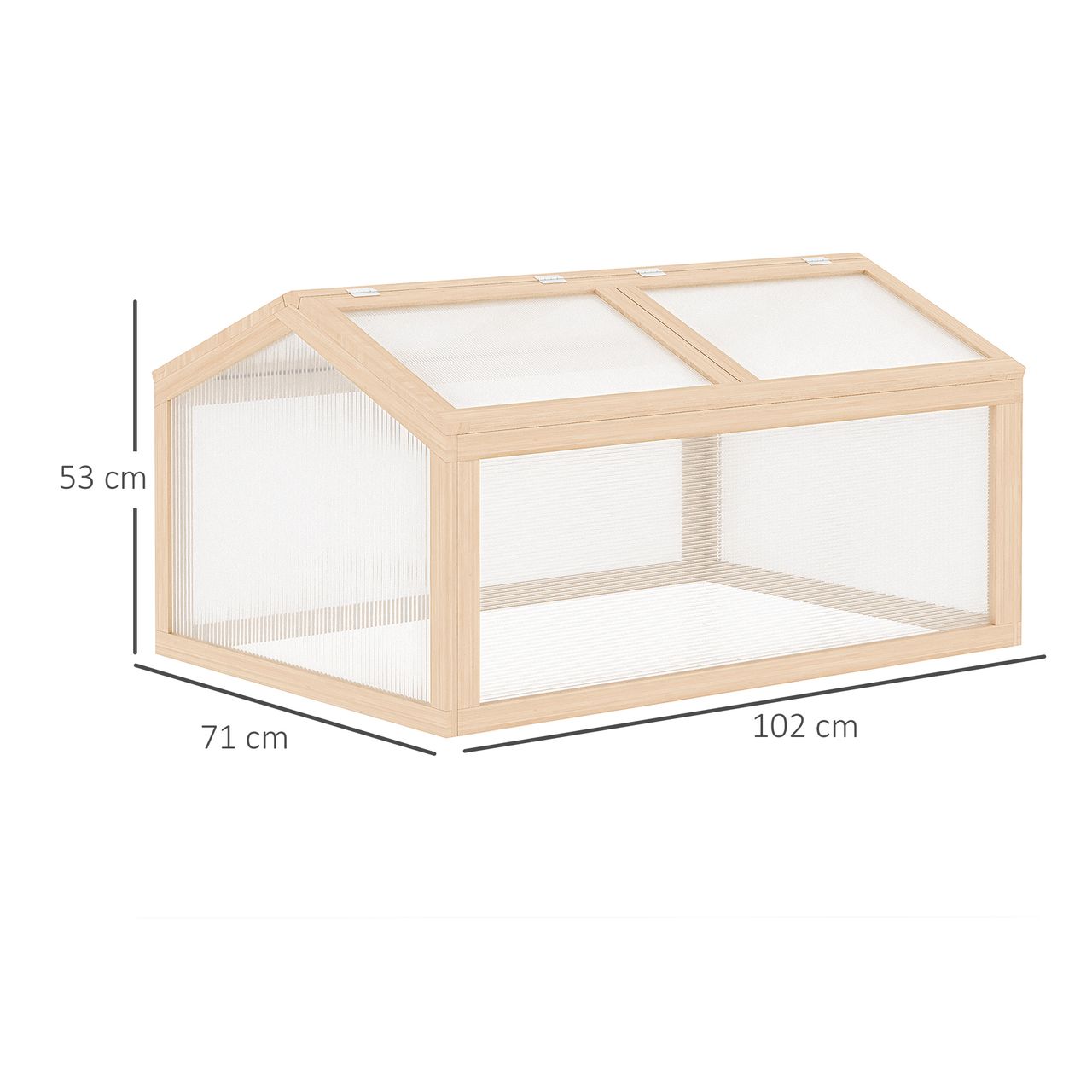 Outsunny Frühbeet Gewächshaus Treibhaus Frühbeetkasten Pflanzenbeet mit Abdeckung aus Holz und Polycarbonat wetterfest Natur 102 x 71 x 53 cm