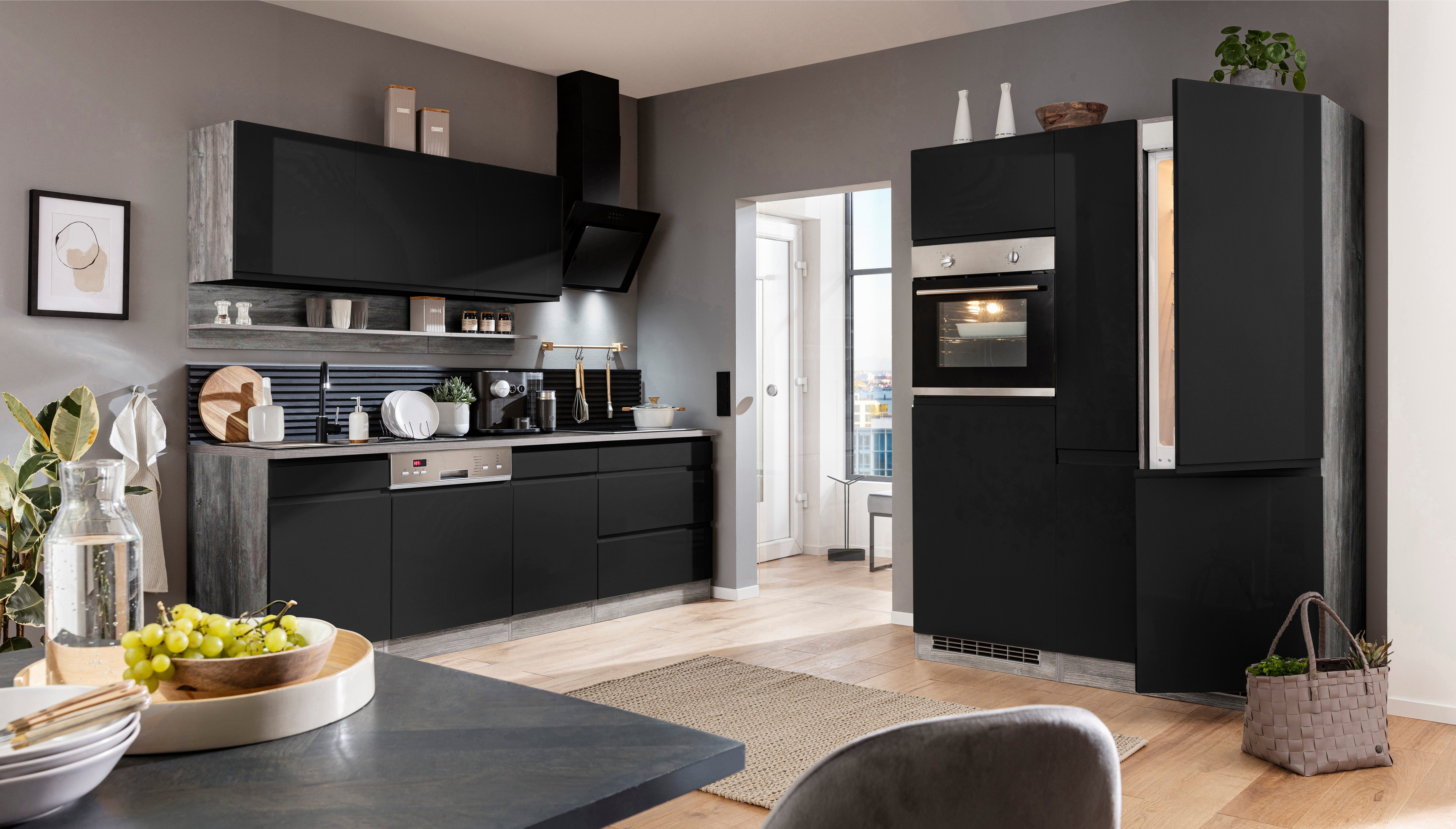 HELD MÖBEL Küche Virginia, Breite 390 cm, mit Glaskeramik-oder Induktionskochfeld