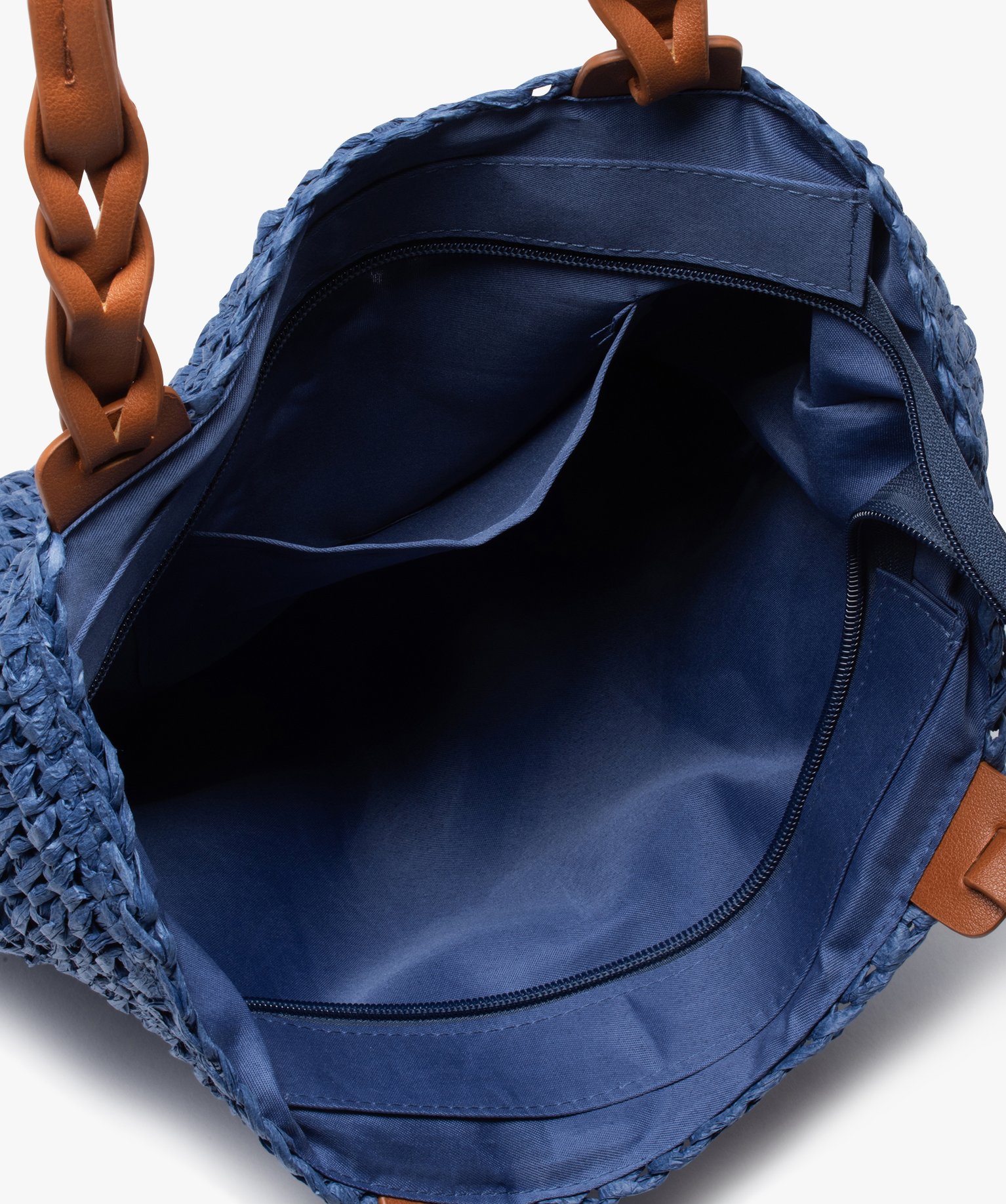 Sac cabas en paille unie bleu | GEMO