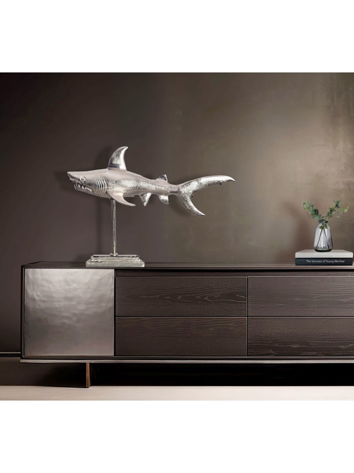 KADIMA DESIGN Dekofigur Hai Aluminium Silber Maritim 70 cm mit Sockel, Design in Silbern günstig kaufen onesize
