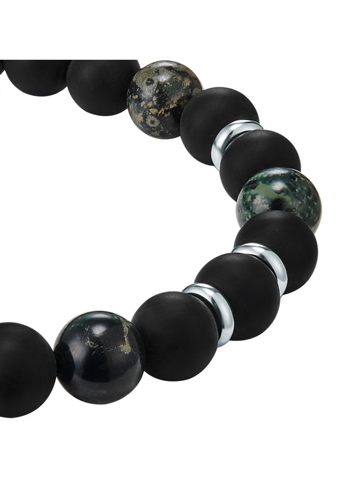 True Rebels Armband Achat schwarz Bird Stone grün in schwarz günstig kaufen 20,5 cm