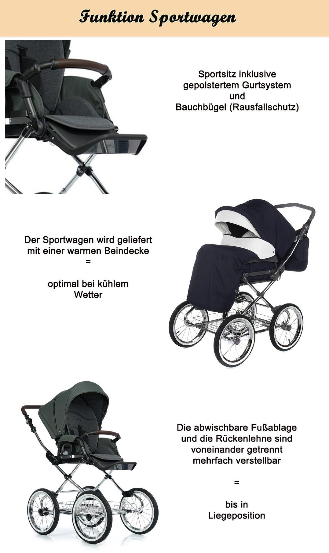 Roan Kombi-Kinderwagen Coss Classic 2 in 1 - 11 Teile - in 4 Designs
