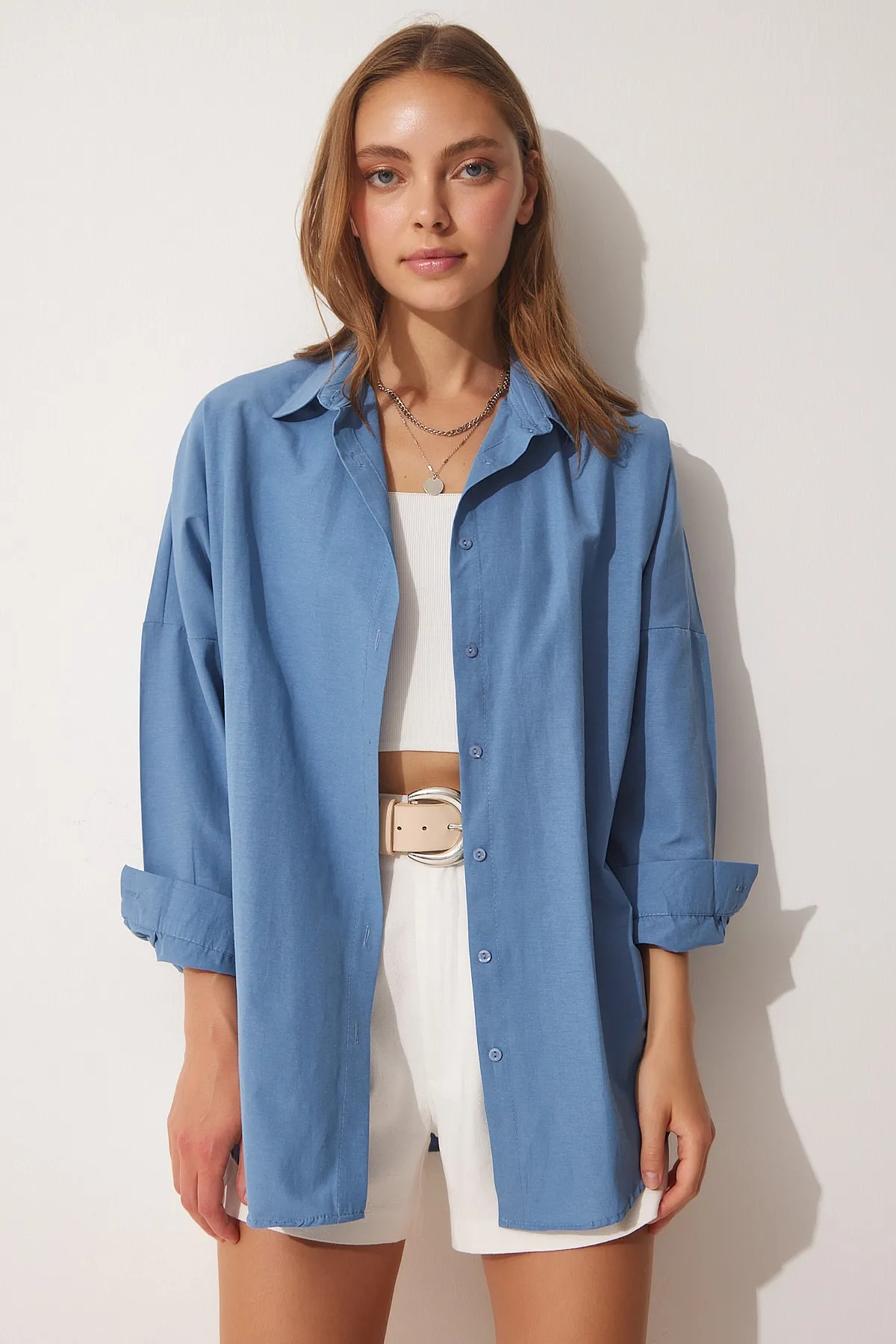Happiness İstanbul  Hemd - Dunkelblau - Oversized