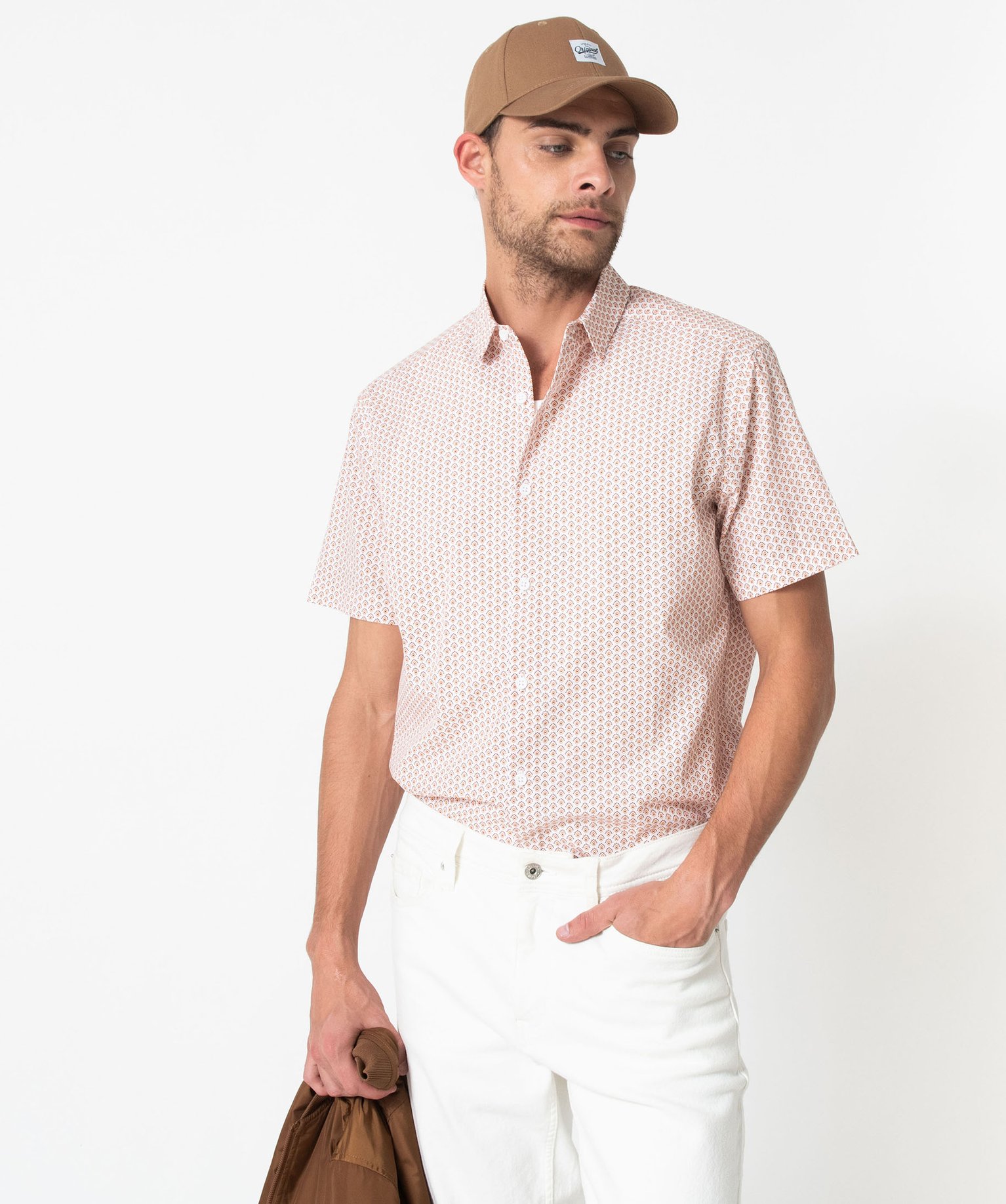 Chemise droite à manches courtes à petits motifs homme imprime | GEMO