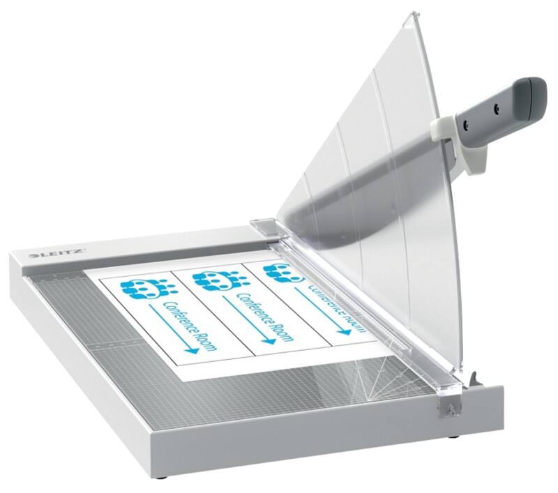 Leitz Precision Office Hebelschneider 9021 A4  381 mm Edelstahl-Klinge Premium Glasarbeitsfläche EdgeGlow-Kantenlicht Grau 15 Blatt