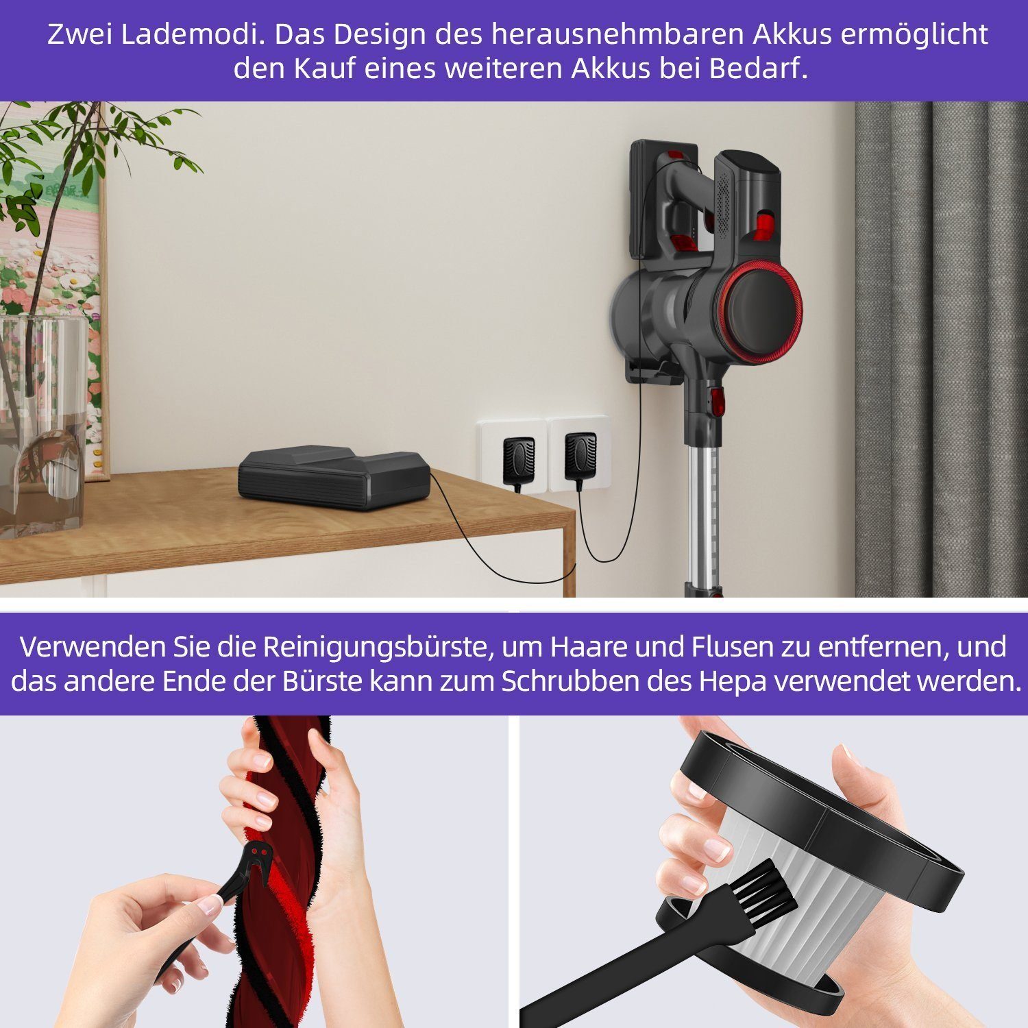 Daynee Akku-Hand-und Stielstaubsauger Akku Staubsauger, Handstaubsauger, Staubsauger Kabellos, Akkusauger, beutellos, 27KPa Akkustaubsauger,Staubsauger Tierhaare,Stielstaubsauger