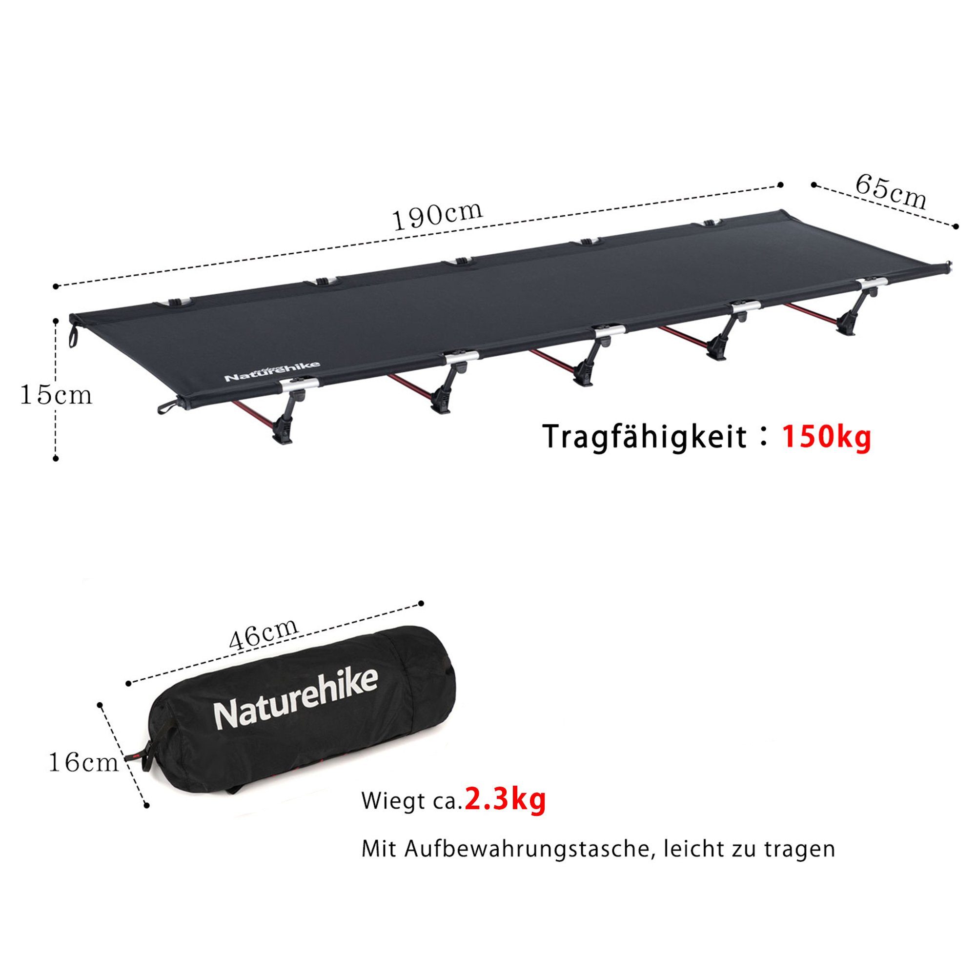 Naturehike Feldbett Ultraleichtes Campingbett Tragbares Faltbares Klappbett für Erwachsene