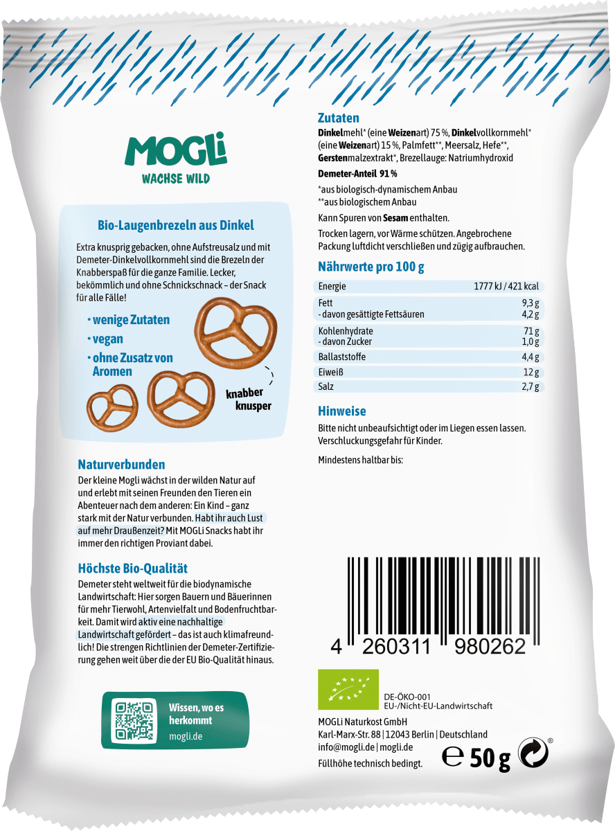 Kindersnack Knabber Gebäck Dinkel Brezeln ab 3 Jahren, 50 g
