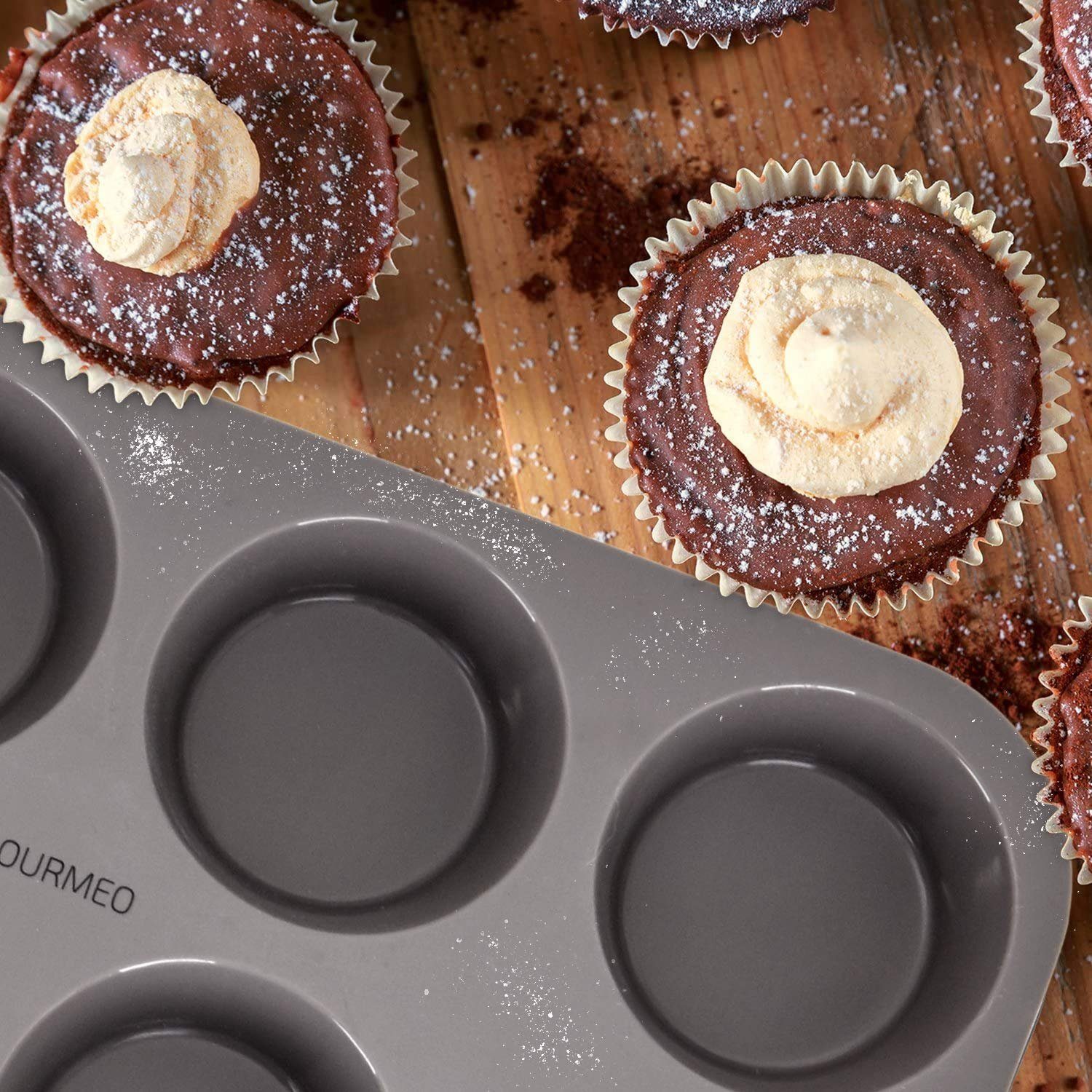 GOURMEO Backblech Silikon Muffinform für 12 Mini Muffins, Silikon, Silikon Backform für 12 kleine Muffins