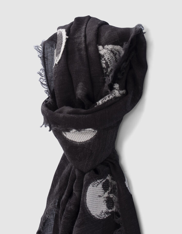 Foulard gris jacquard motif têtes de mort Femme