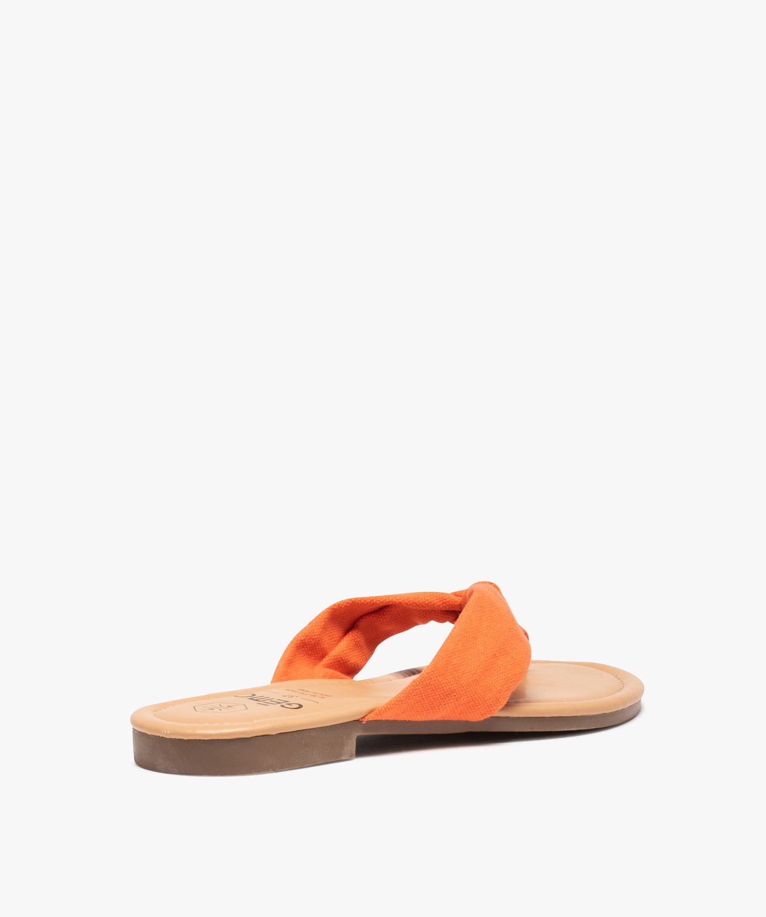 Tongs femme à talon plat et bride en toile drapée orange | GEMO