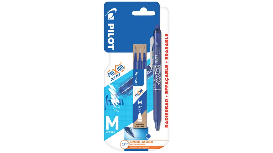 PILOT Tintenroller FriXion Clicker 0.7 (M) + Mine Blau 3er Blister blau