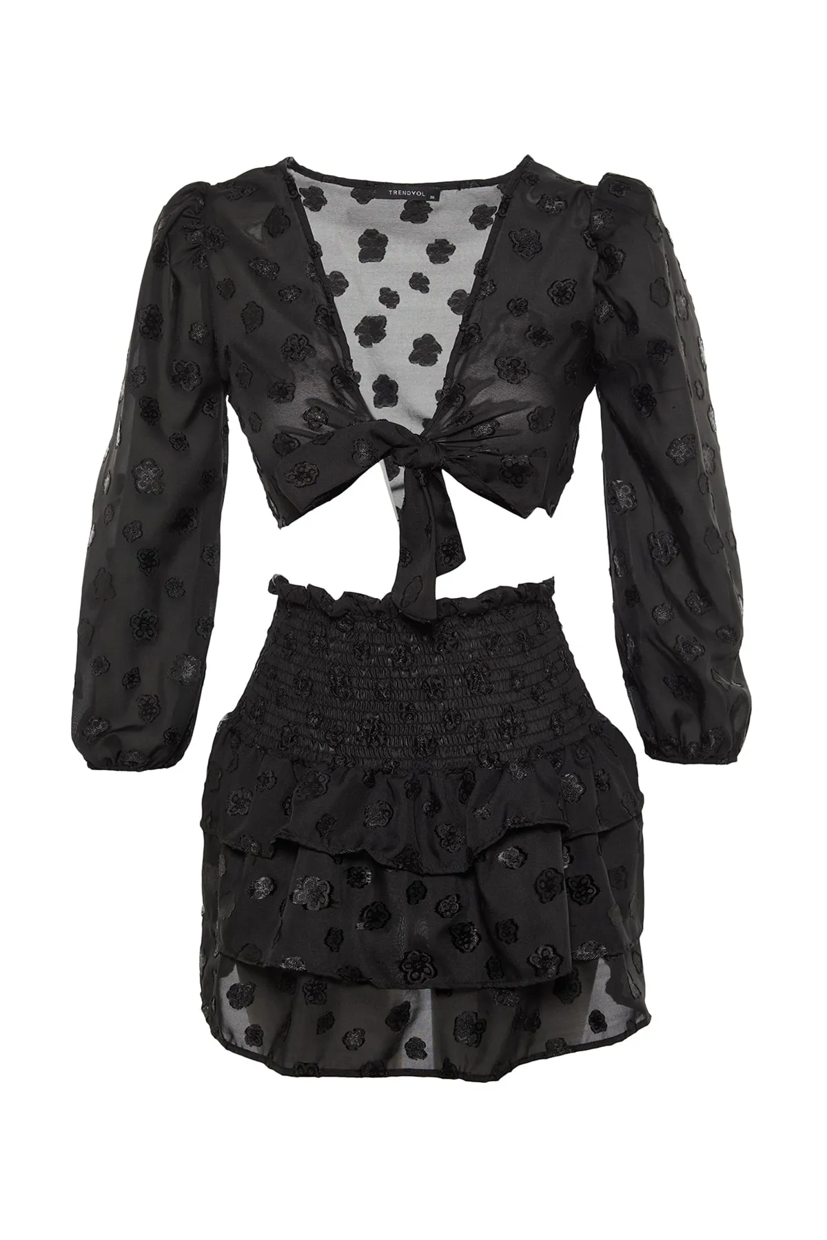 Trendyol Collection  Schwarzes Strandoberteil und -unterteil-Set mit Rüschendetail TBESS20AU0033