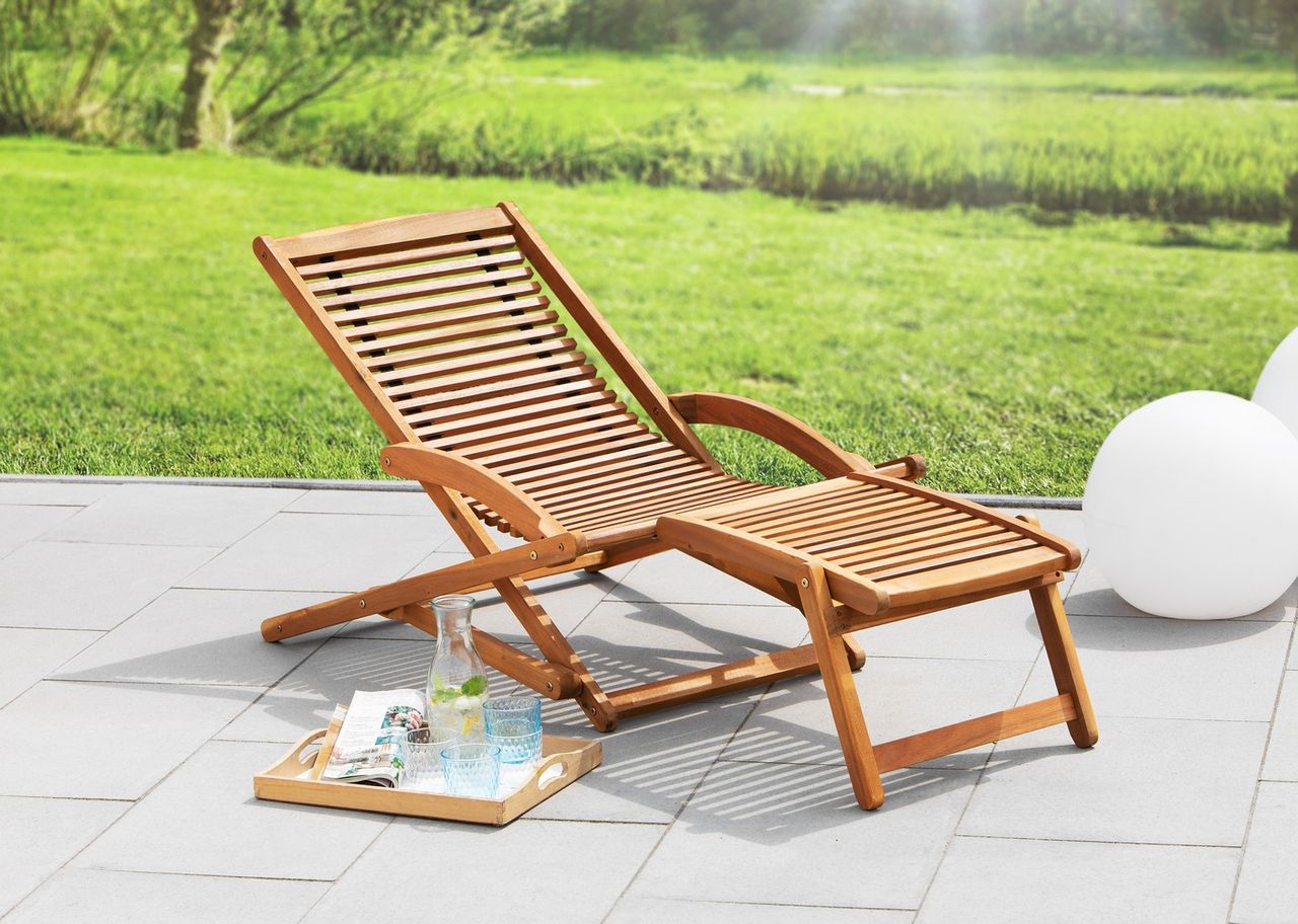 Solax Sunshine Holzliege mit Fußablage aus Akazienholz Sonnenliege Schwungliege