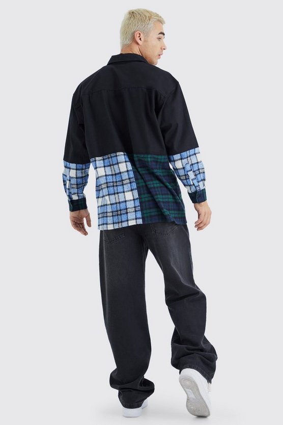 Gespleißtes Oversize Twill-Karohemd