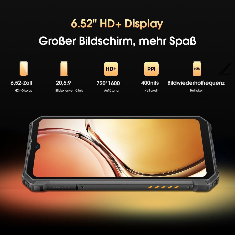 OUKITEL WP23, 4G-[Außentelefon], 7GB RAM+64GB ROM, 10600 mAh Akku, Dual-SIM Smartphone (6.52 Zoll, 7 GB Speicherplatz, 13 MP Kamera, Android 13, IP68 & IP69K, NFC, OTG, Face ID, Ohne Vertrag)