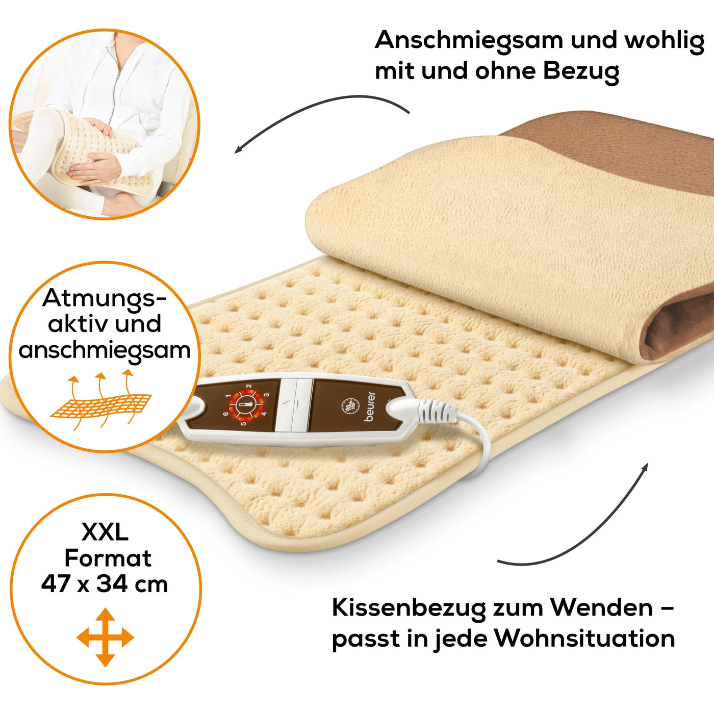 Beurer Heizkissen HK 115 Cosy-Flauschiges XXL Heizkissen mit abnehmbaren Bezug & 6 Wärmestufen