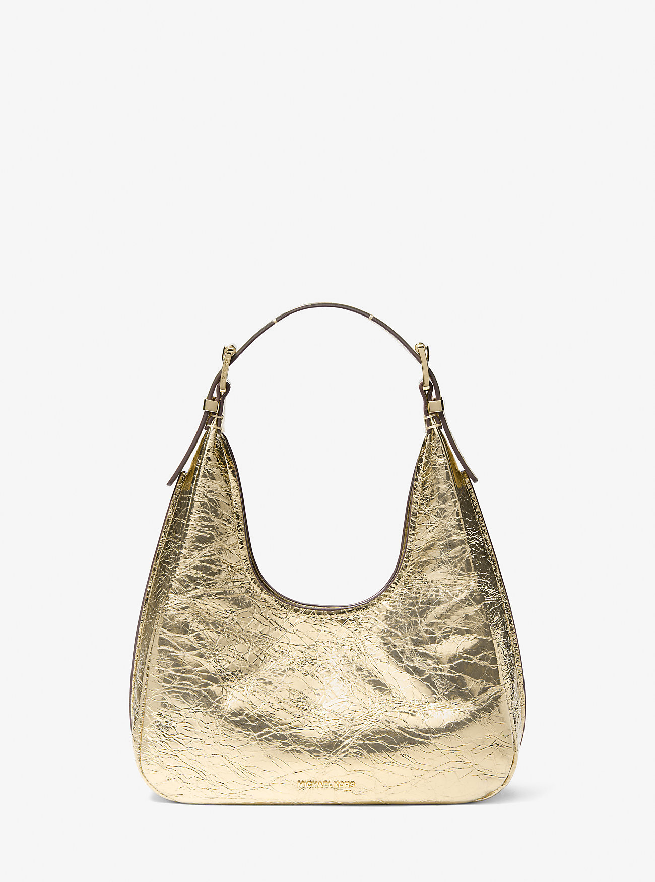 Nolita Small Metallic Crackled Leather Hobo Shoulder Bag - PALE GOLD