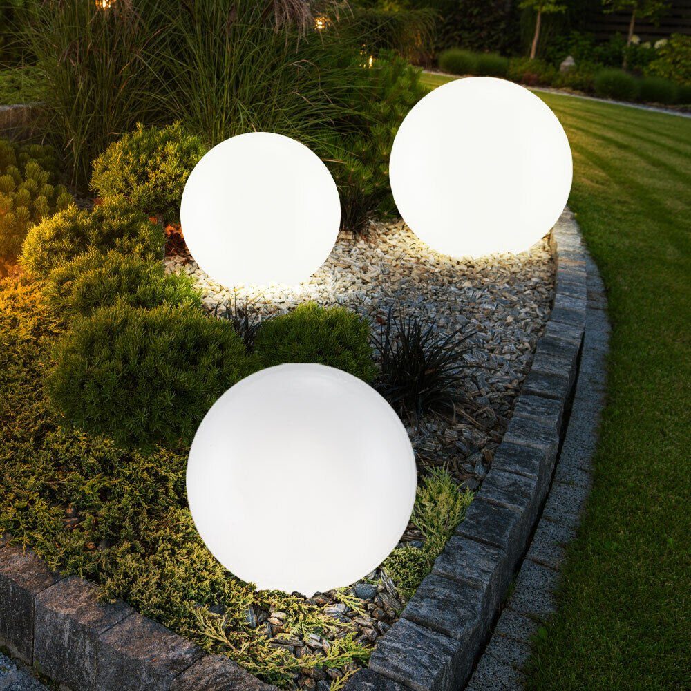 etc-shop LED Gartenleuchte, LED-Leuchtmittel fest verbaut, 3er Set LED Solar Außen Leuchte Garten Deko Steck Lampen Kugeln