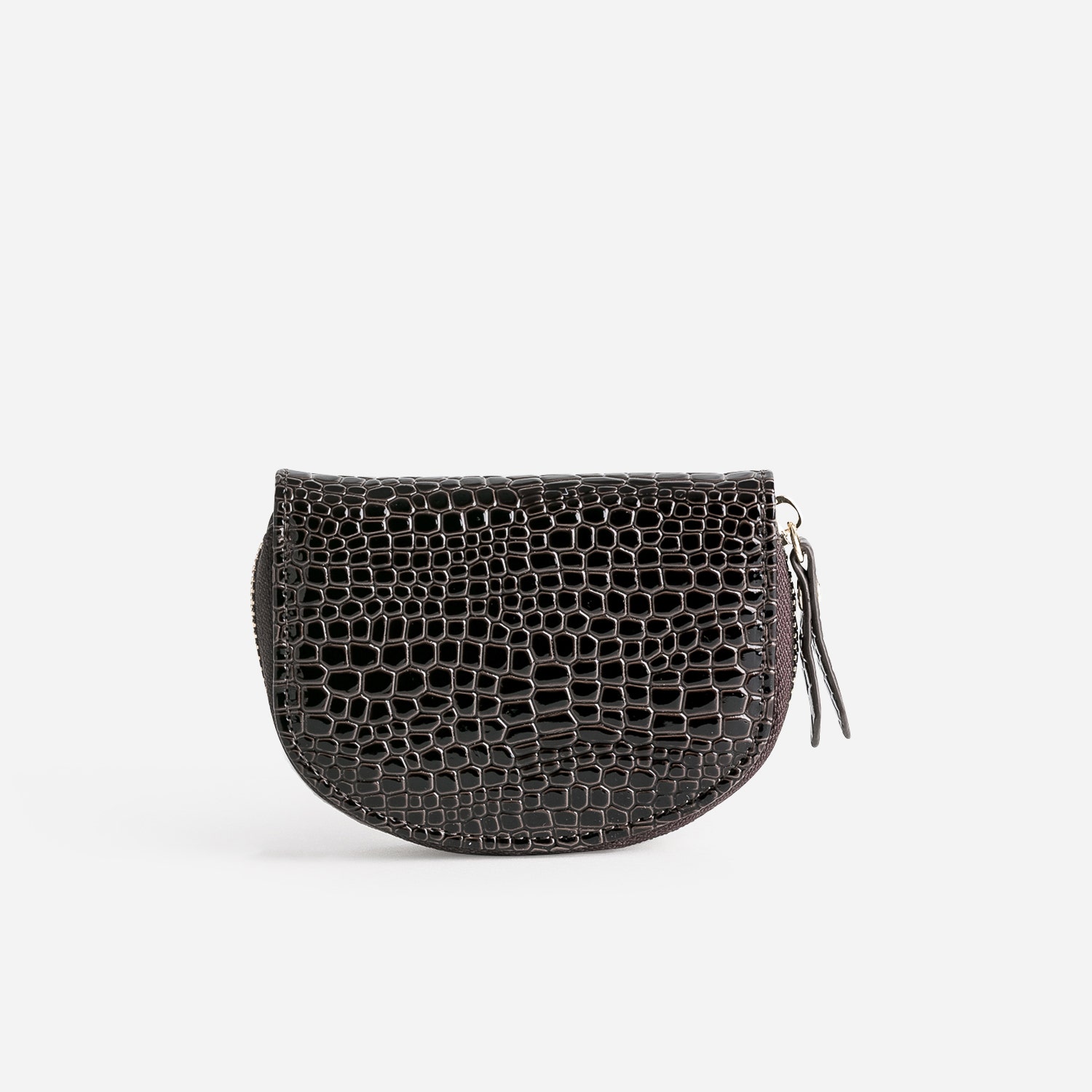 Porte-monnaie marron verni embossé python