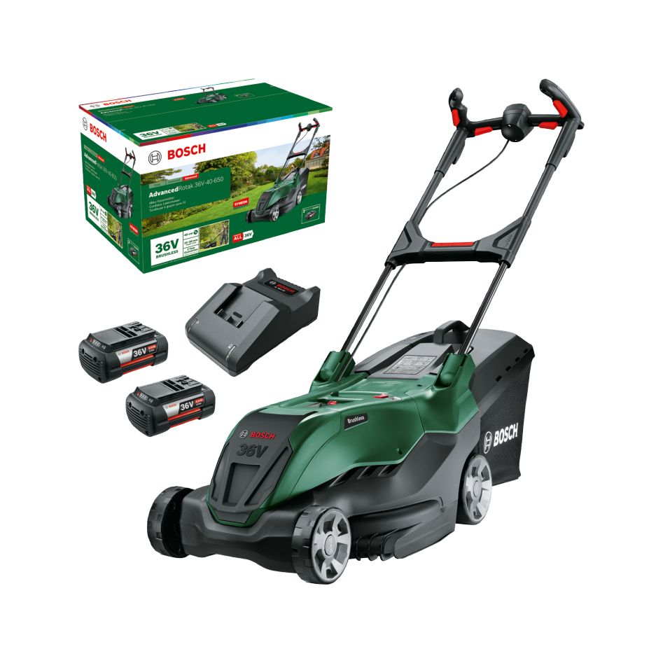 Kosiarka akumulatorowa Bosch Green 06008B9F02 AdvancedRotak 36V-40-650 2x 36V 4.0 Ah i ładowarka AL 36V-20