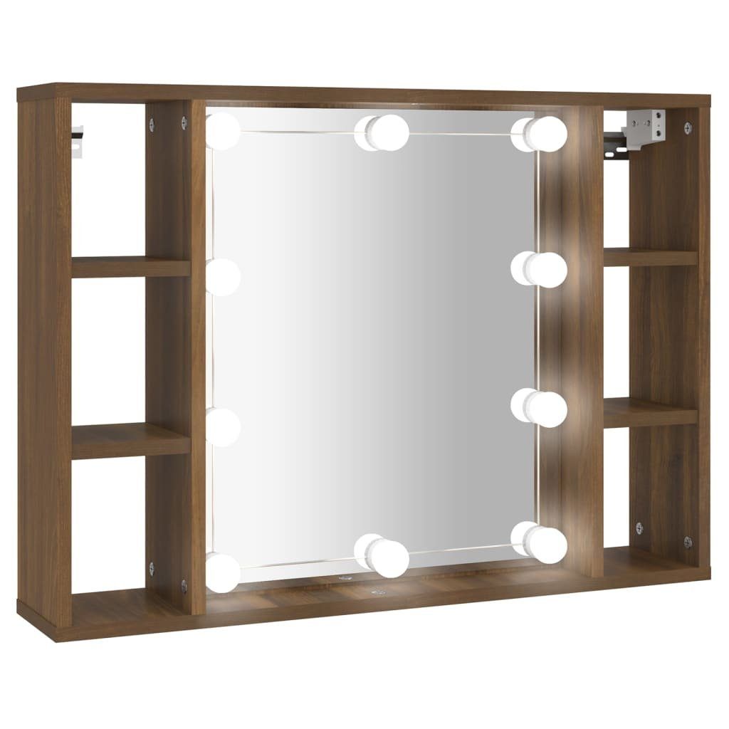 vidaXL Badezimmerspiegelschrank Spiegelschrank mit LED Braun Eiche-Optik 76x15x55 cm (1-St)