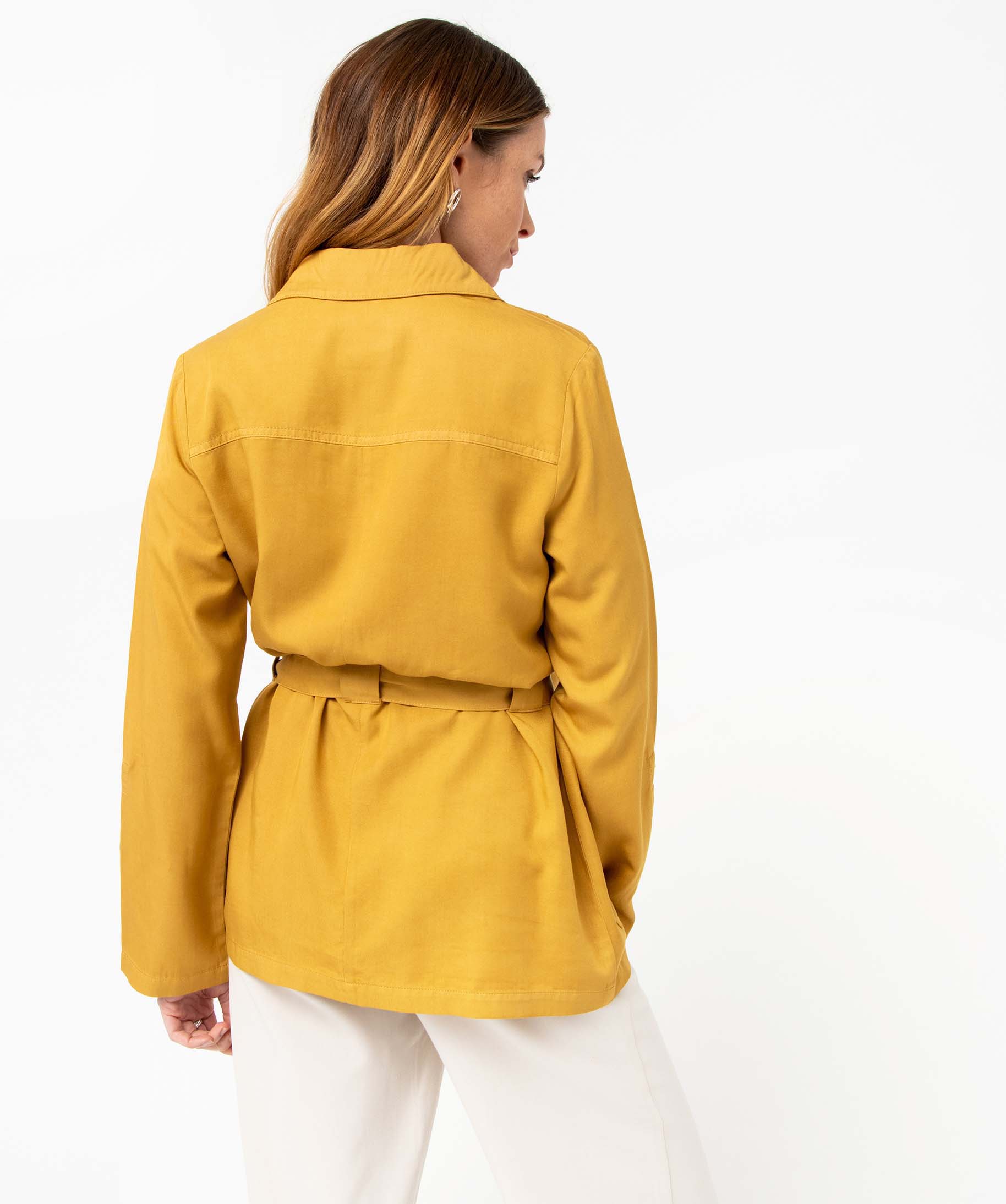 Veste femme coupe saharienne en Lyocell jaune | GEMO