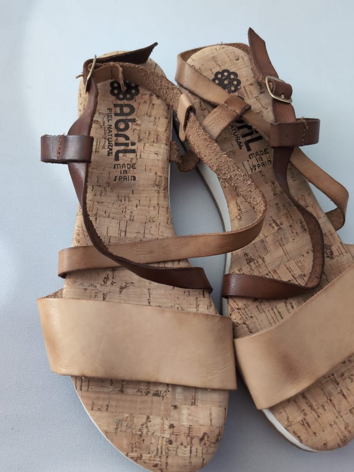 Abril Flowers Leder-Sandalen in Hellbraun günstig kaufen 38