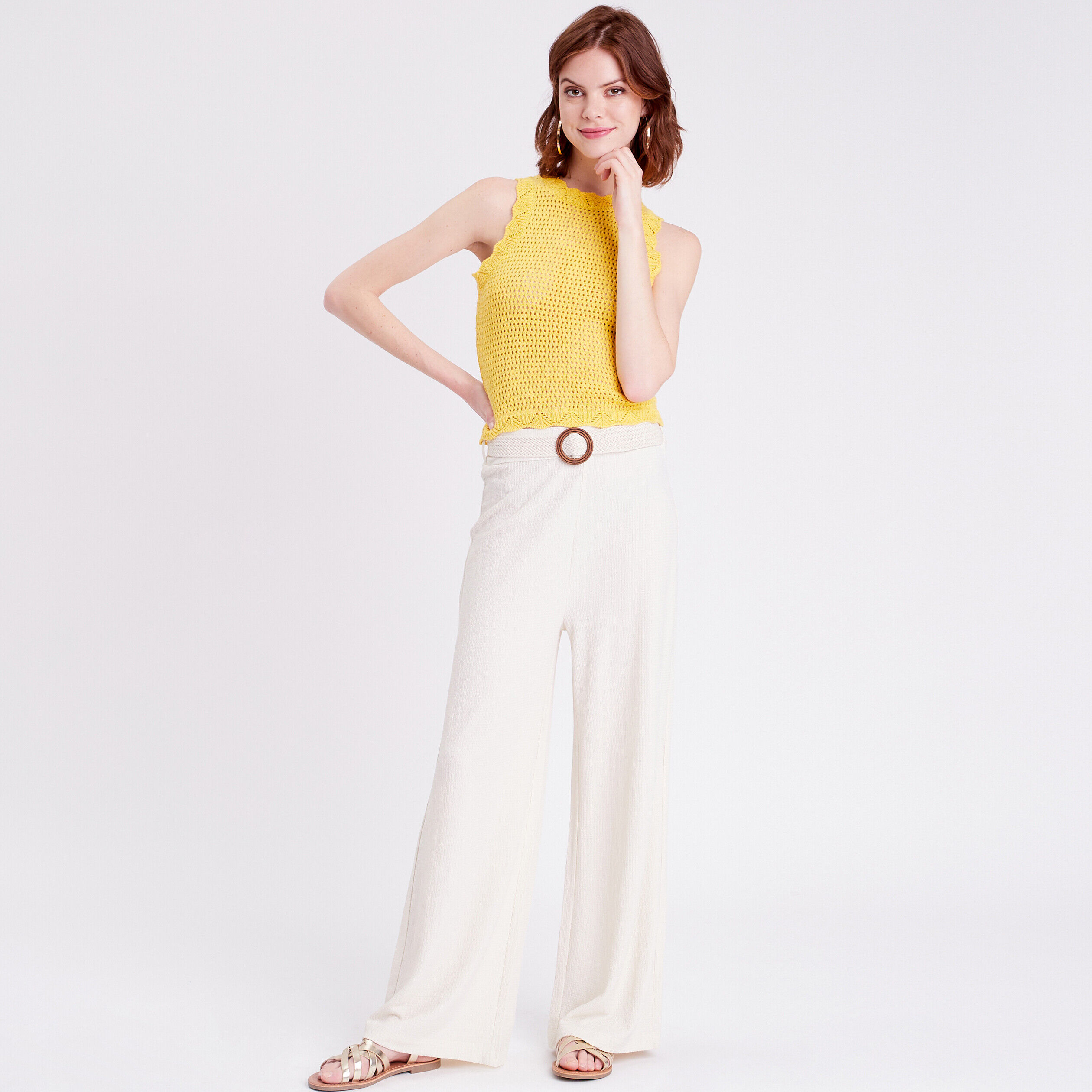 Débardeur aspect crochet jaune fluo femme | Cache Cache