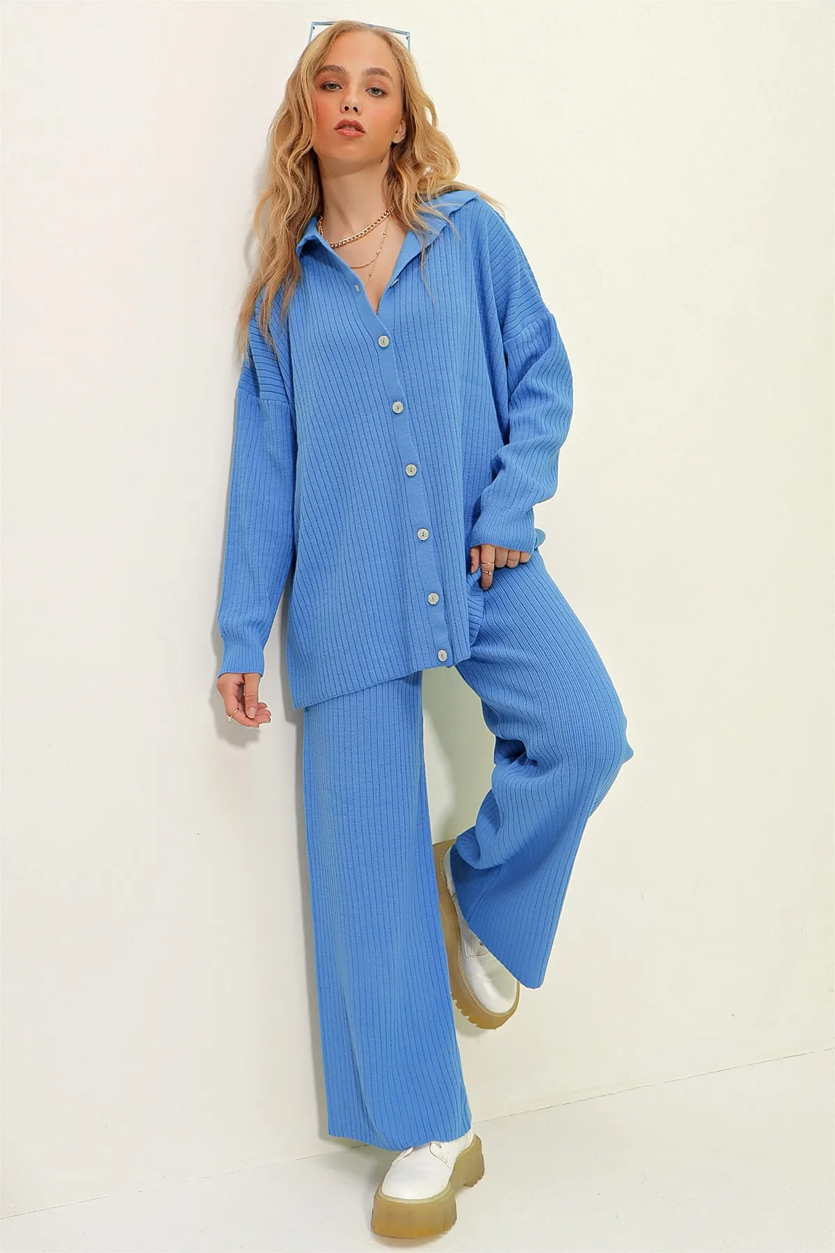 Trend Alaçatı Stili  Zweiteiler - Blau - Oversized
