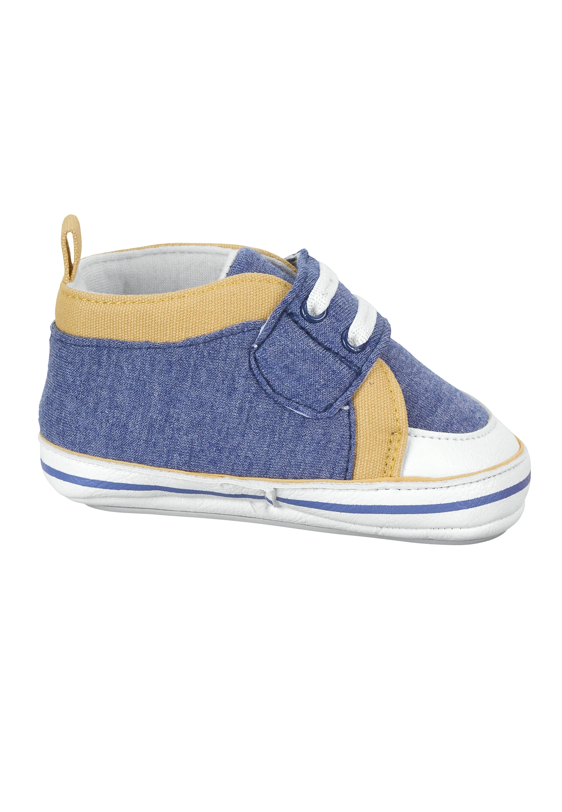 Babyschuh aus Baumwollstoff in Silber mit Paspel