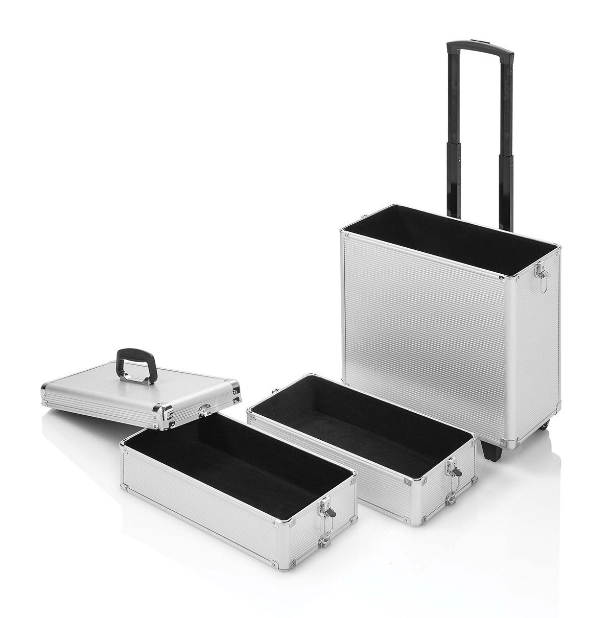 Kosmetex Kosmetikkoffer Friseurkoffer Trolley mit Rollen, Großer Kosmetik Friseur Koffer, Werkzeugkoffer Space, silber