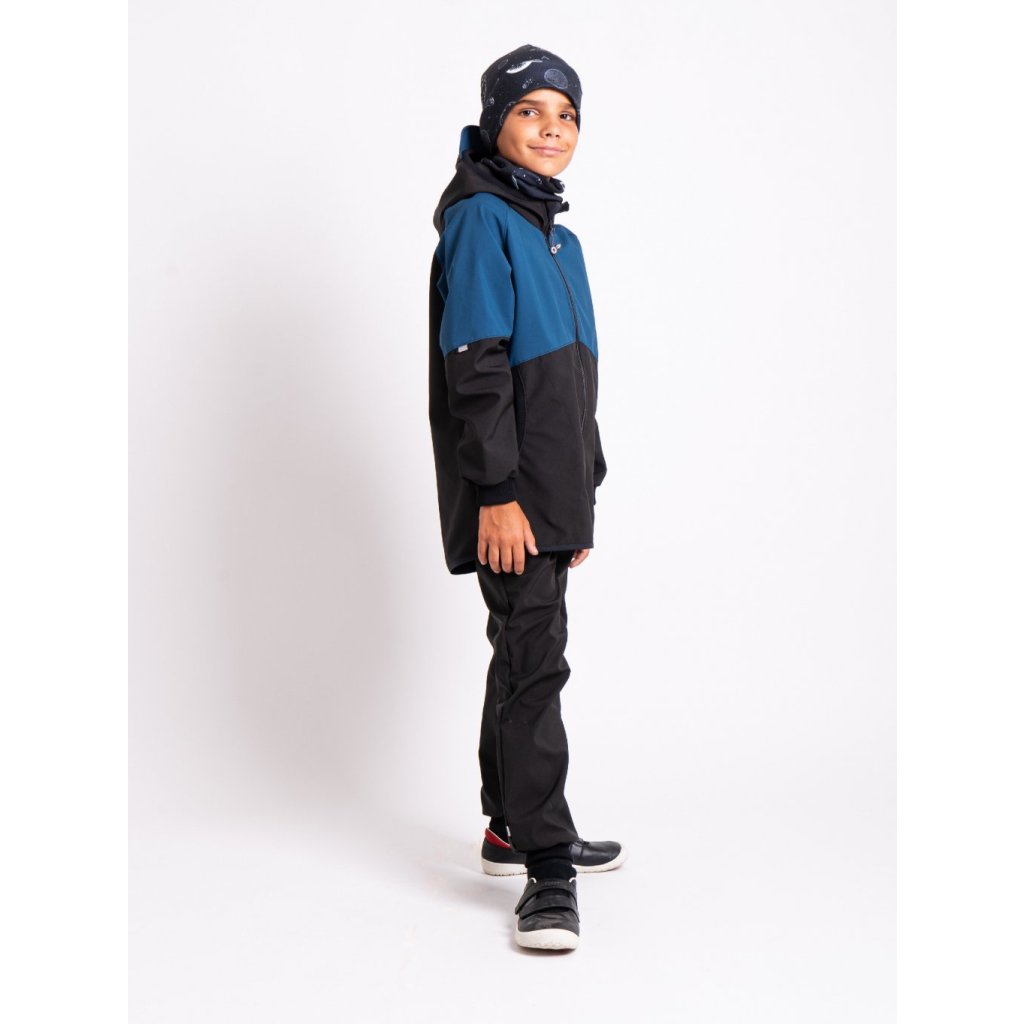 Unuo Kinder-Softshelljacke mit Fleece Schwarz, Kobalt