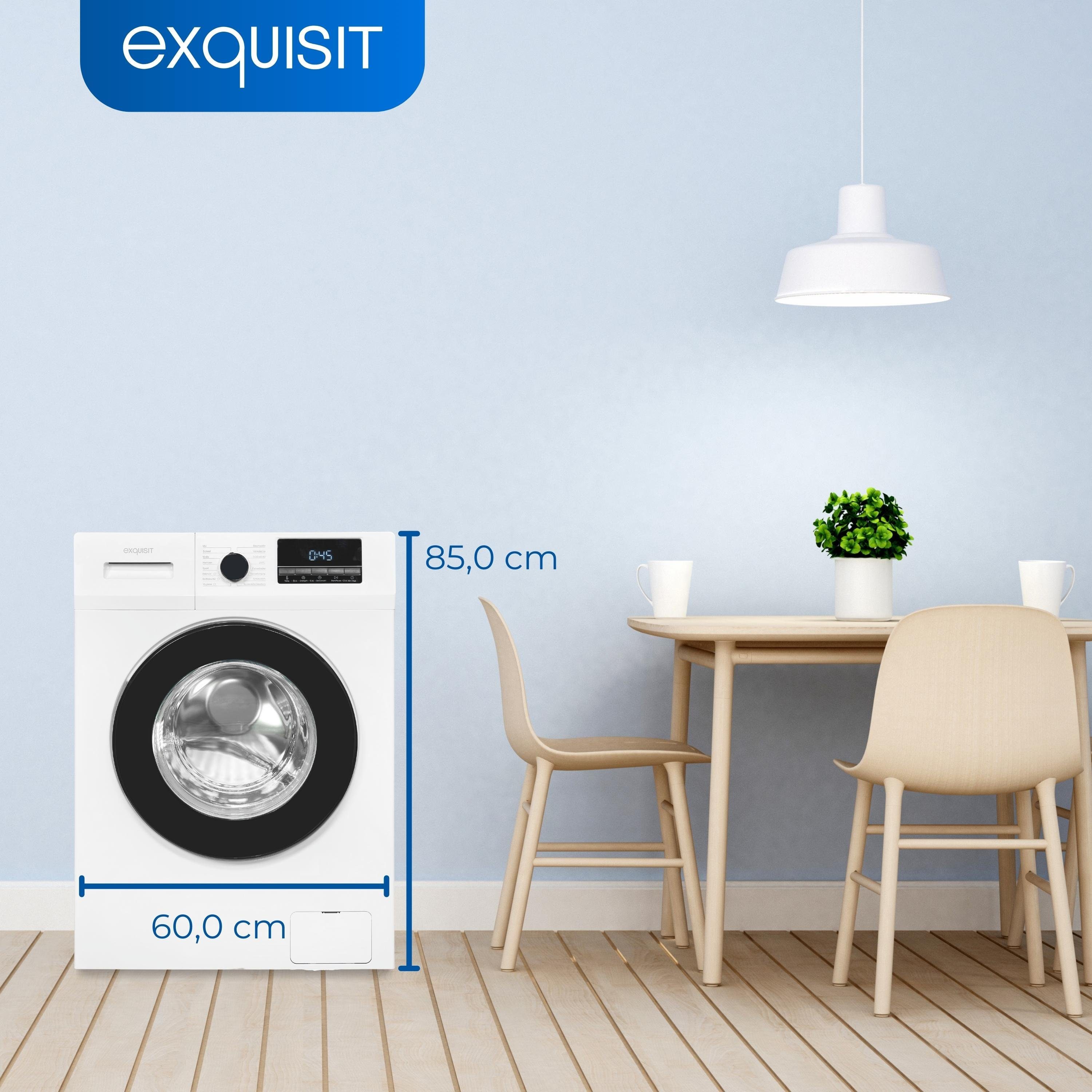 exquisit Waschmaschine WA58014-340A, 8 kg, 1400 U/min, Trommelreinigung, Kindersicherung, Aquastop