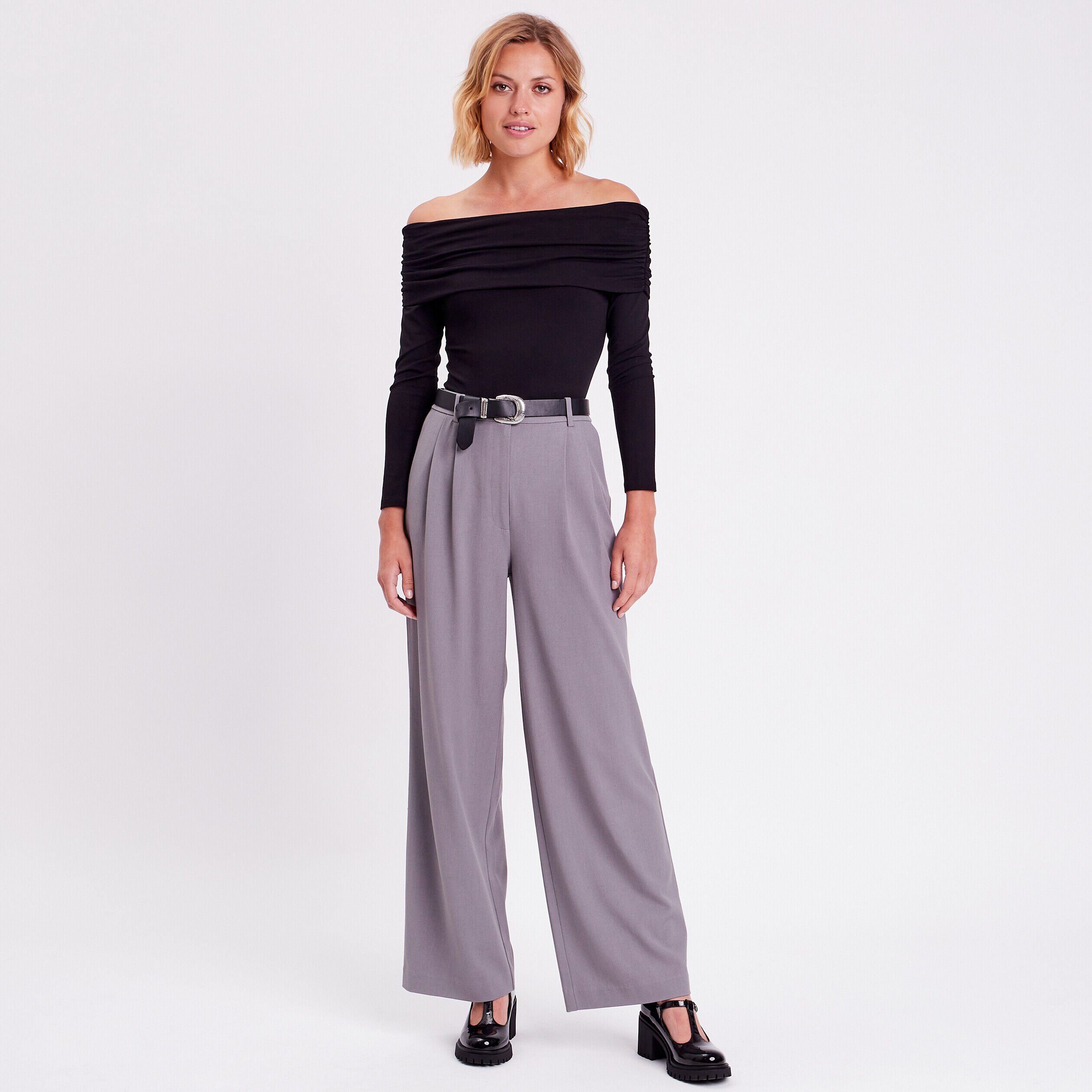 T-shirt col bardot noir femme | Cache Cache